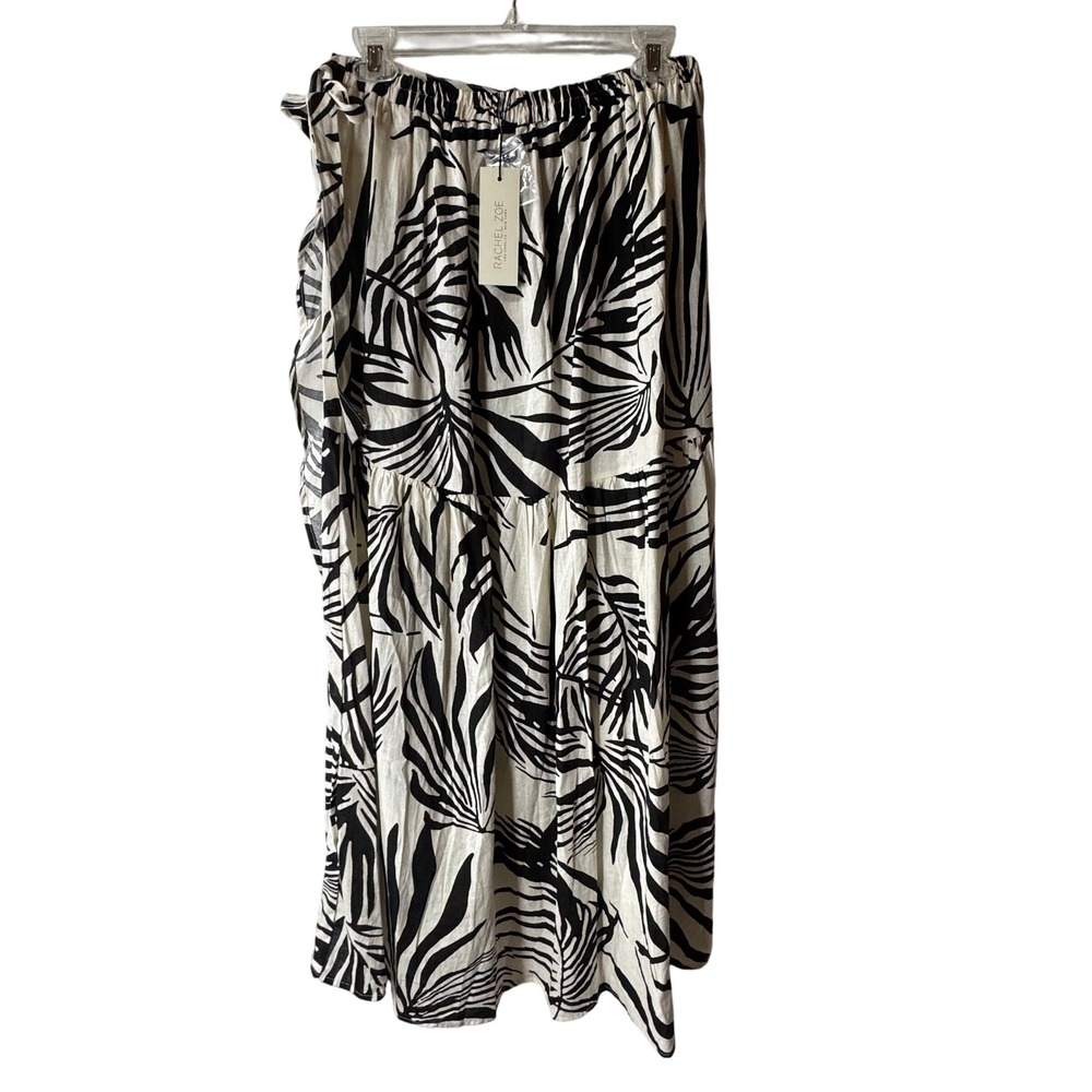 Rachel Zoe Black White Palm Leaf‎ Print Maxi Skirt Flowy Bohemian Medium